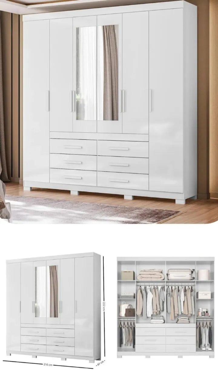 Guarda Roupa Casal branco com 6 portas