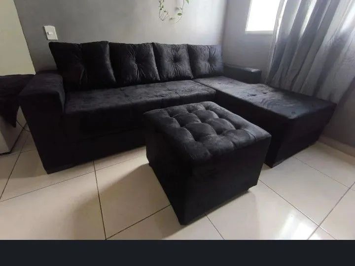 Sofá Chaise  Tecido Suede diversas cores<br>Sofá com Chaise Florença Tecido Suede 2