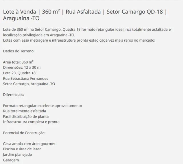 Terreno 360 m² Rua asfaltada por apenas 75 mil
