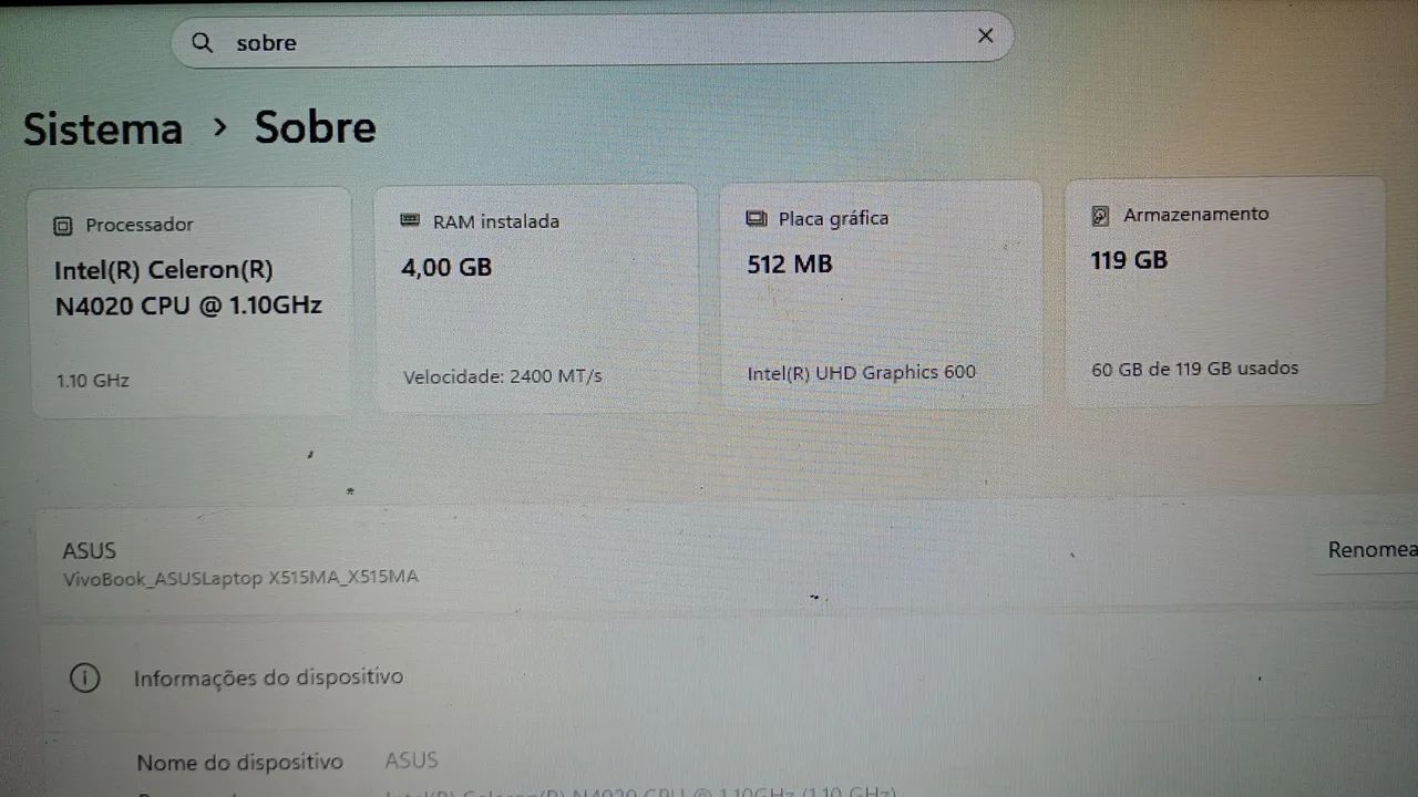 Notebook Asus usado funcionando normalmente carregador original e mouse gamer 