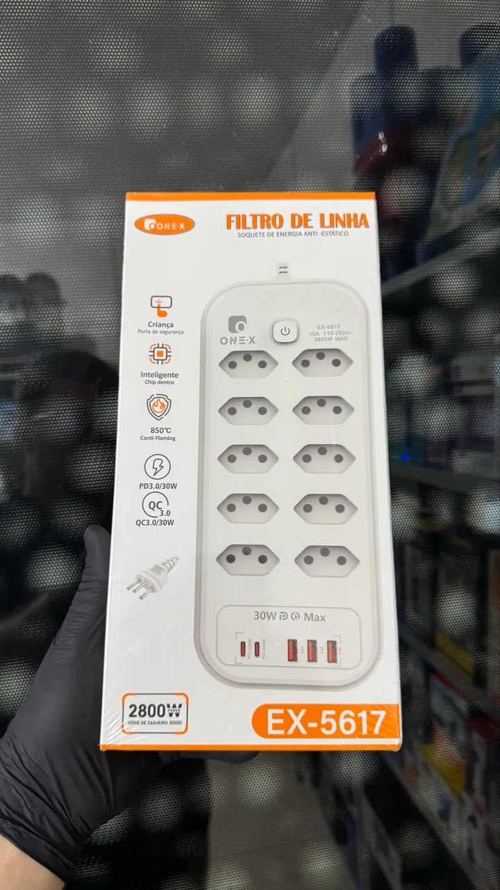Filtro de Linha 10 Tomadas + Entradas USB/USB-C- 2800W Turbo