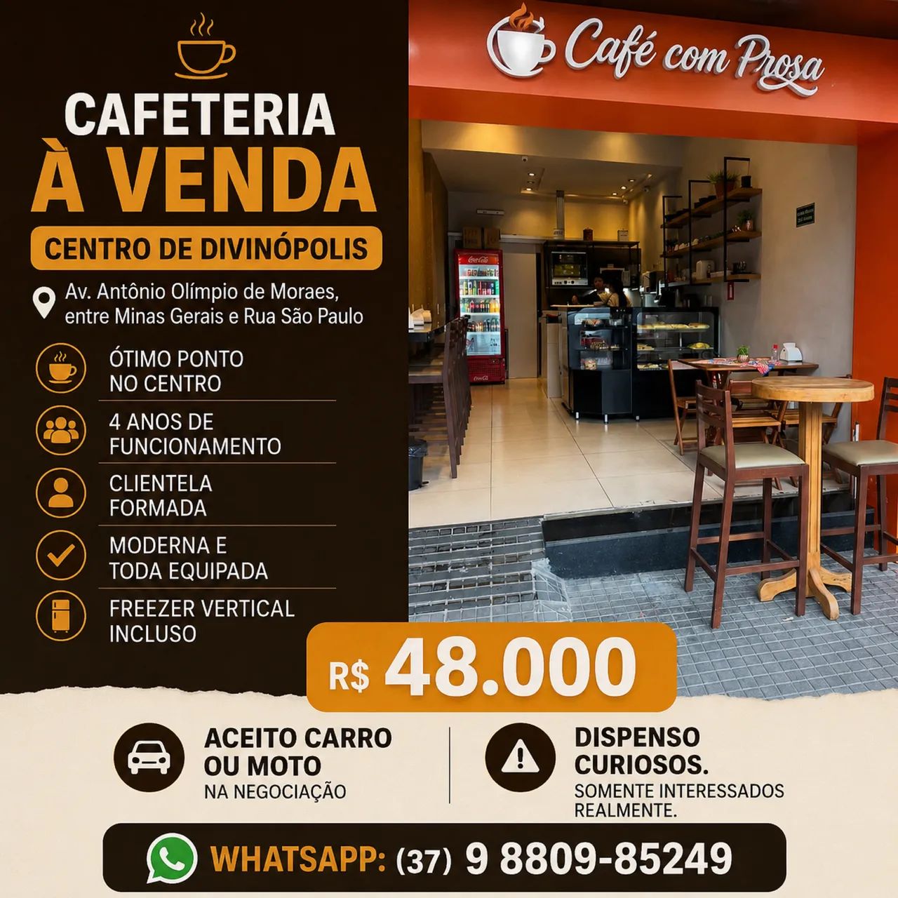 Vendo cafeteria no centro de Divinópolis 