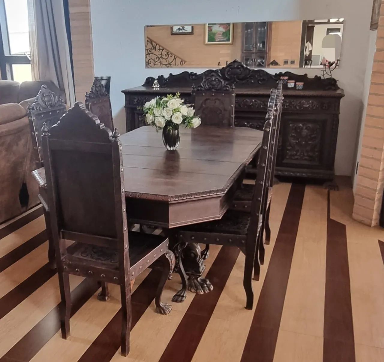 Conjunto de jantar pata de leão, buffet e mesa madeira maciça - Foto 2