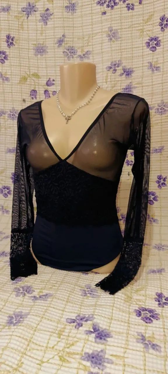 body feminino preto renda e tule p - Foto 2