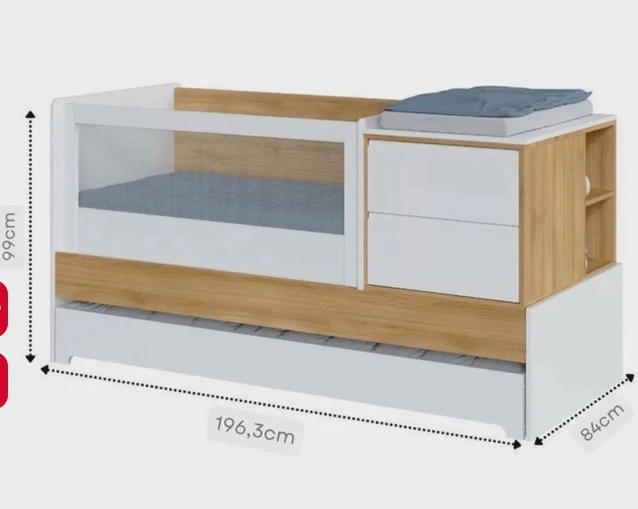 Berço Multifuncional com Cama Auxiliar Sol e Mar com Colchões e Cômoda  - Foto 5