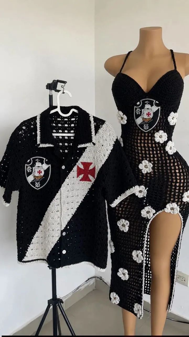 Conjunto blusa e vestido flamengo crochê  - Foto 2