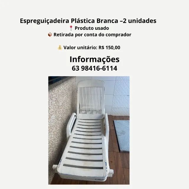 Espreguiçadeira Plástica Branca - Usada e Funcional
