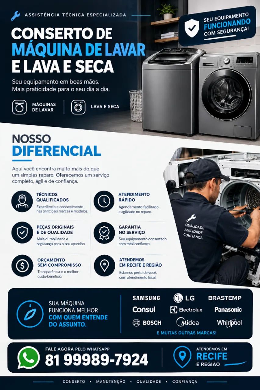 CONSERTO DE MÁQUINA DE LAVAR E LAVA E SECA EM RECIFE  - Foto 2
