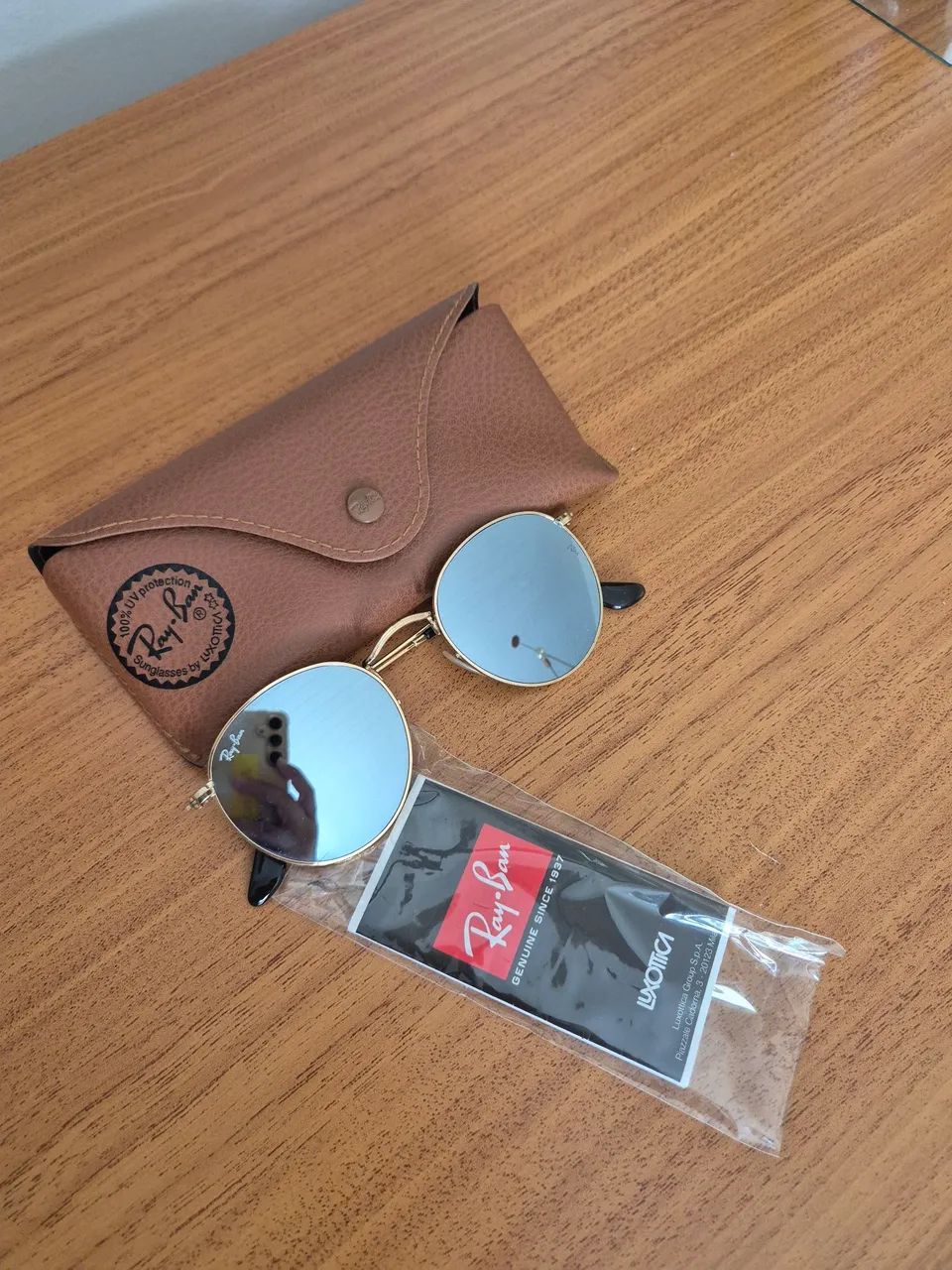 Óculos Ray Ban modelo 2251, dourado, espelhado. Produto original