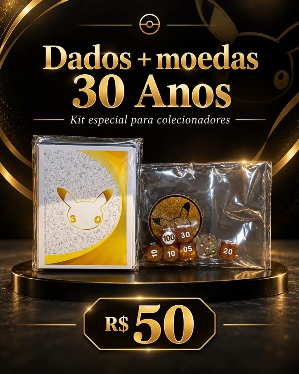Moedas e dados Pokémon 30 anos 