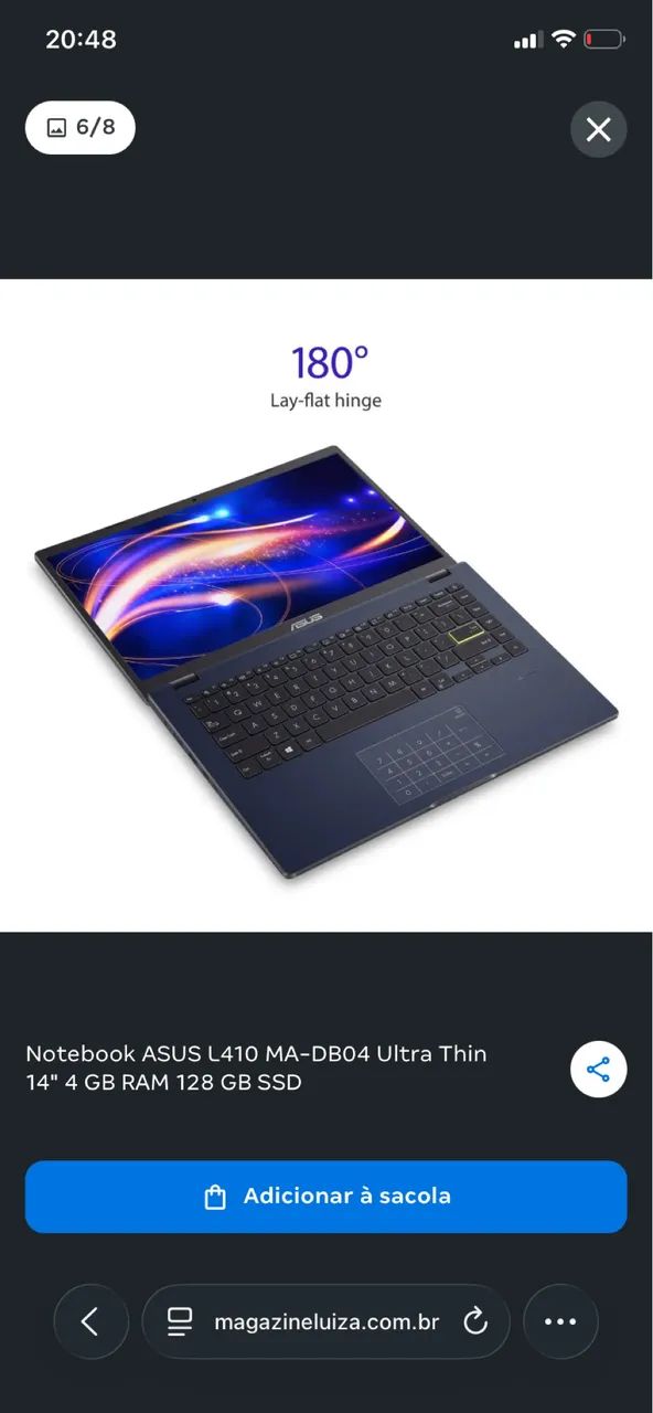 Notebook ASUS L410 MA-DB04 Ultra Thin 14" 4 GB RAM 128 GB SSD