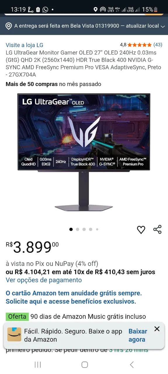Monitor gamer novo lacrado 