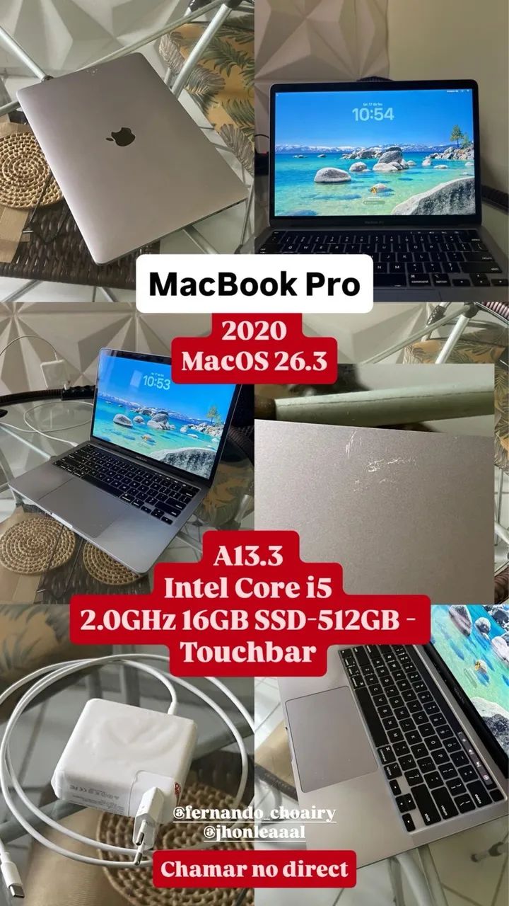 Macbook Pro 2020, 13.3'', Core I5, 16gb, Ssd-512gb, Touchbar Cinza