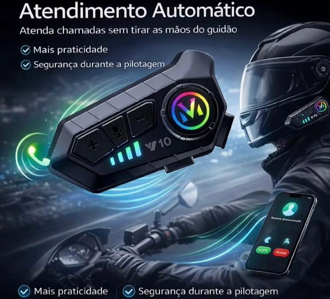INTERCOMUNICADOR BLUETOOTH V10 PARA CAPACETE - Foto 2