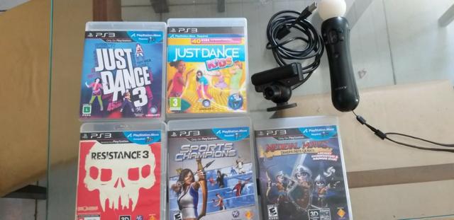 Kit movie ps3 com câmera + 1 controles + 5 jogos