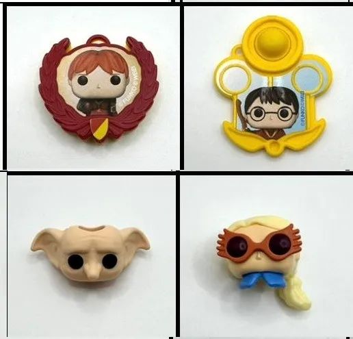 Conjunto 4 Acessórios Kinder Joy Harry Potter Luna Dobby Funko Pop
