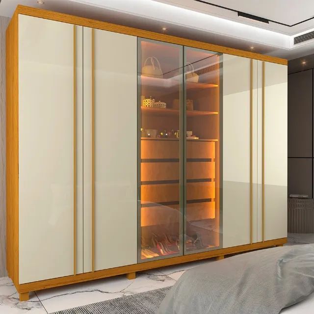quarto armario roupeiro casal 100% mdf com led 