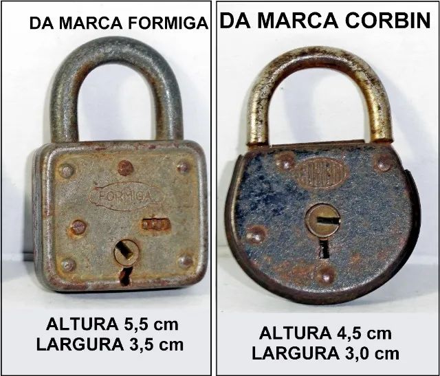 Dois cadeados antigos das marcas Corbin: ALT. 4,50 e LARG. 3,00 cm e Formiga: ALT. 5,50 e  - Foto 2