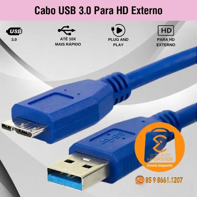 Cabo USB 3.0 para HD Externo1,5m CB949 - Foto 3