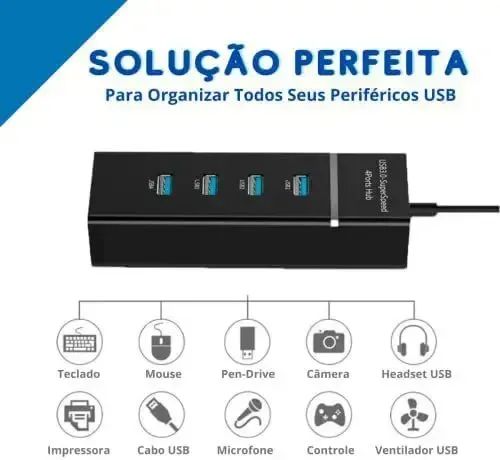 Hub Usb 3.0 4 Portas Expansor Rápido 5 Gbps Alta Velocidade
