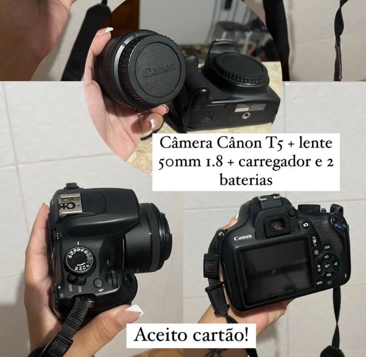 Câmera Canon T5 + Lente 50mm 1.8 + Carregador e 3 Baterias