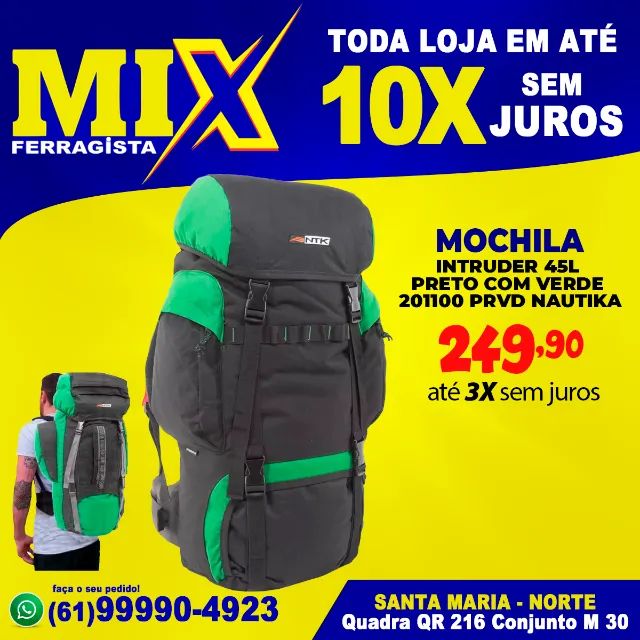 Mochila Intruder 45L Preto Com Verde 201100 PRVD Nautika