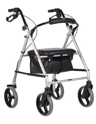 Andador de alumínio com 4 rodas, assento e cesta 