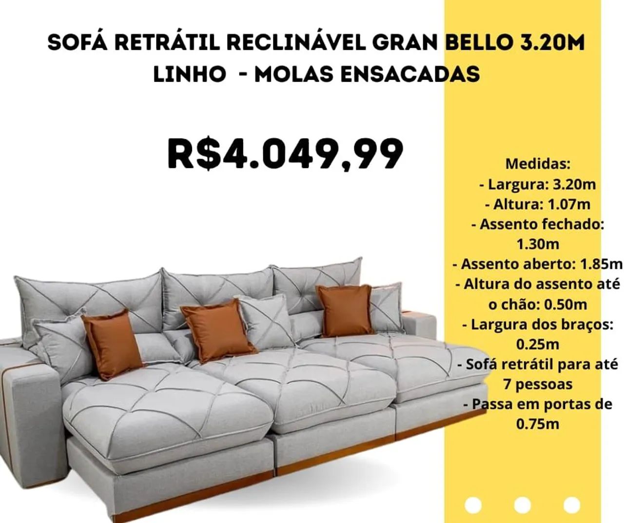 Sofá Retrátil Reclinável Gran Bello 3.20m64850511180163120