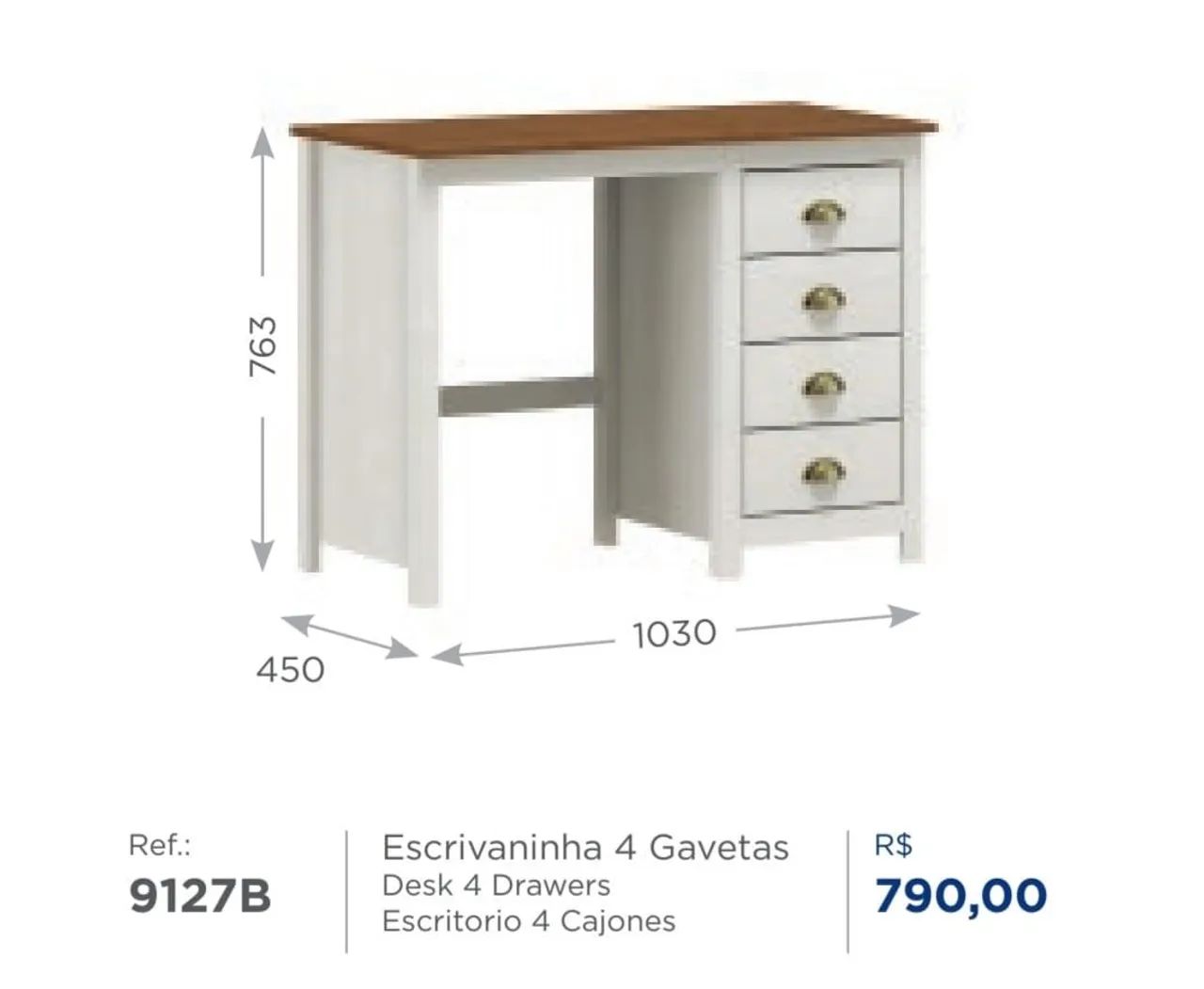 Escrivaninha 4 Gavetas - R$ 790,00