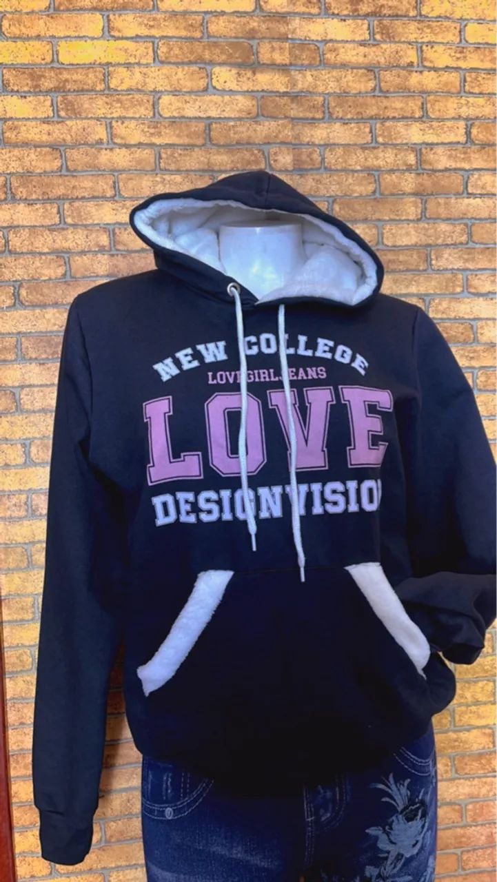 Blusa de Moletom com Capuz New College Love - Foto 3