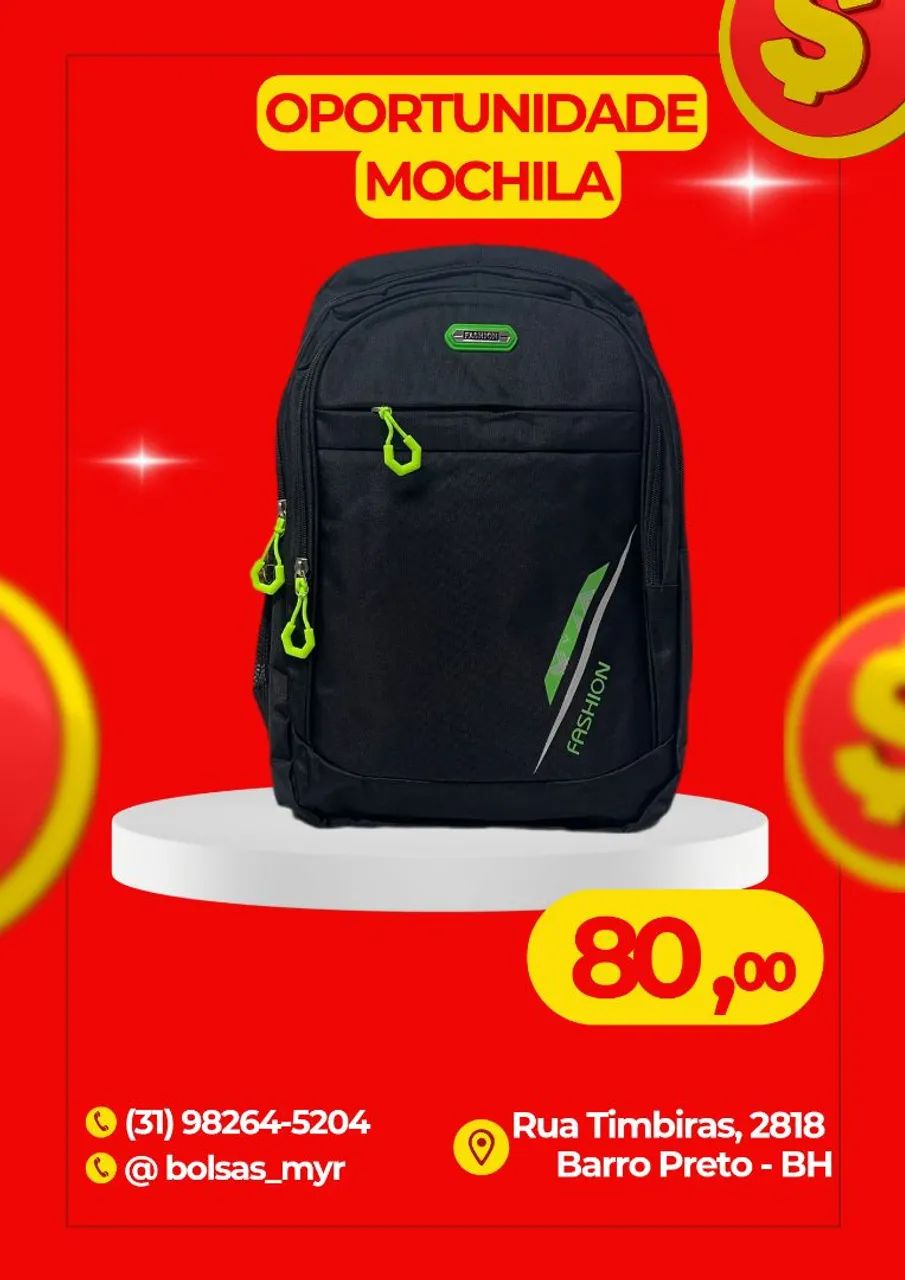 Mochila Preta com Detalhes em Verde, vermelho, ou cinza - Foto 3