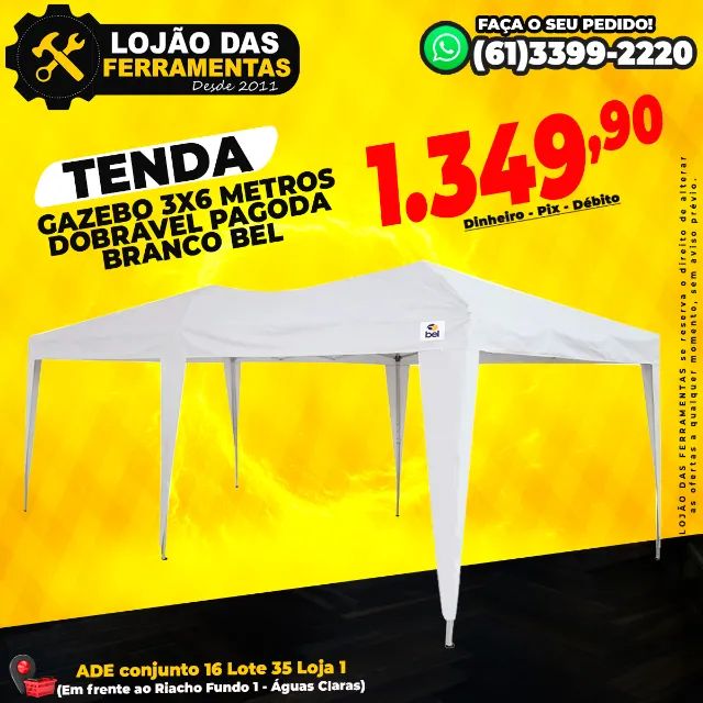 Tenda Gazebo 3x6 Metros Dobrável Pagoda Branco Bel