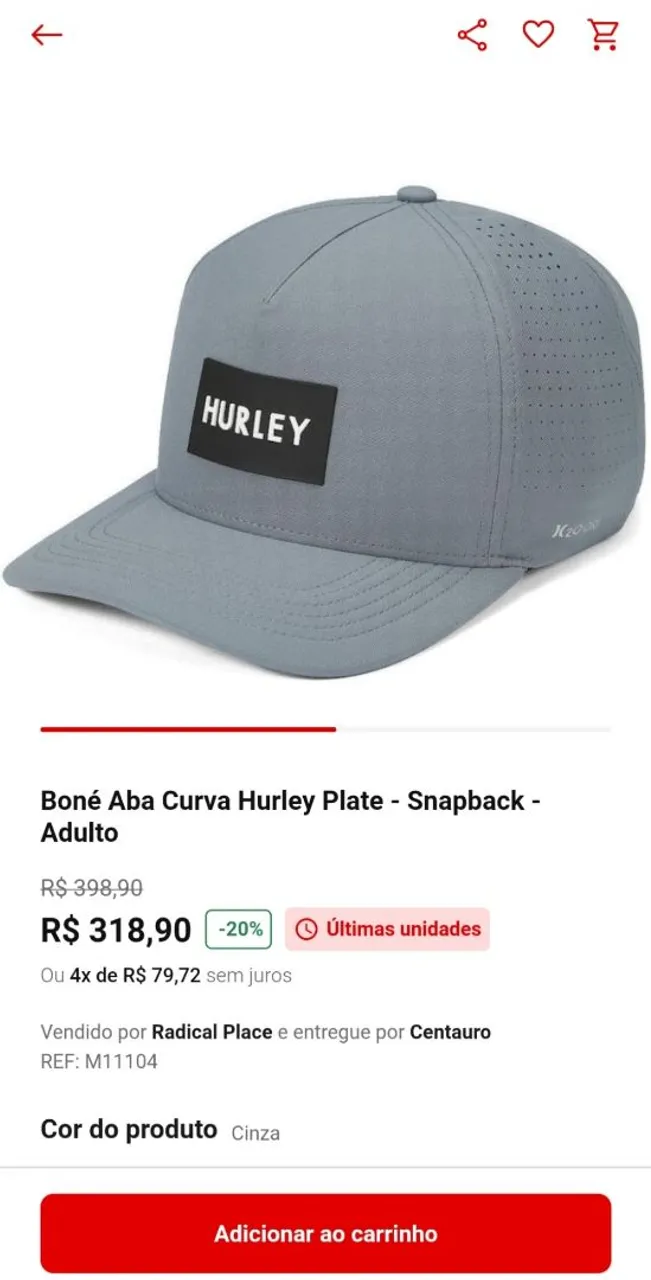 Boné Aba Curva Hurley Plate - Snapback - Adulto