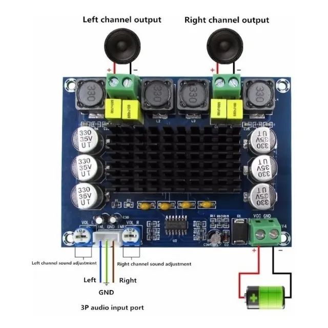 Placa Amplificador 120w Rms X 2 Canais Tpa3116 D2 12 A 26v