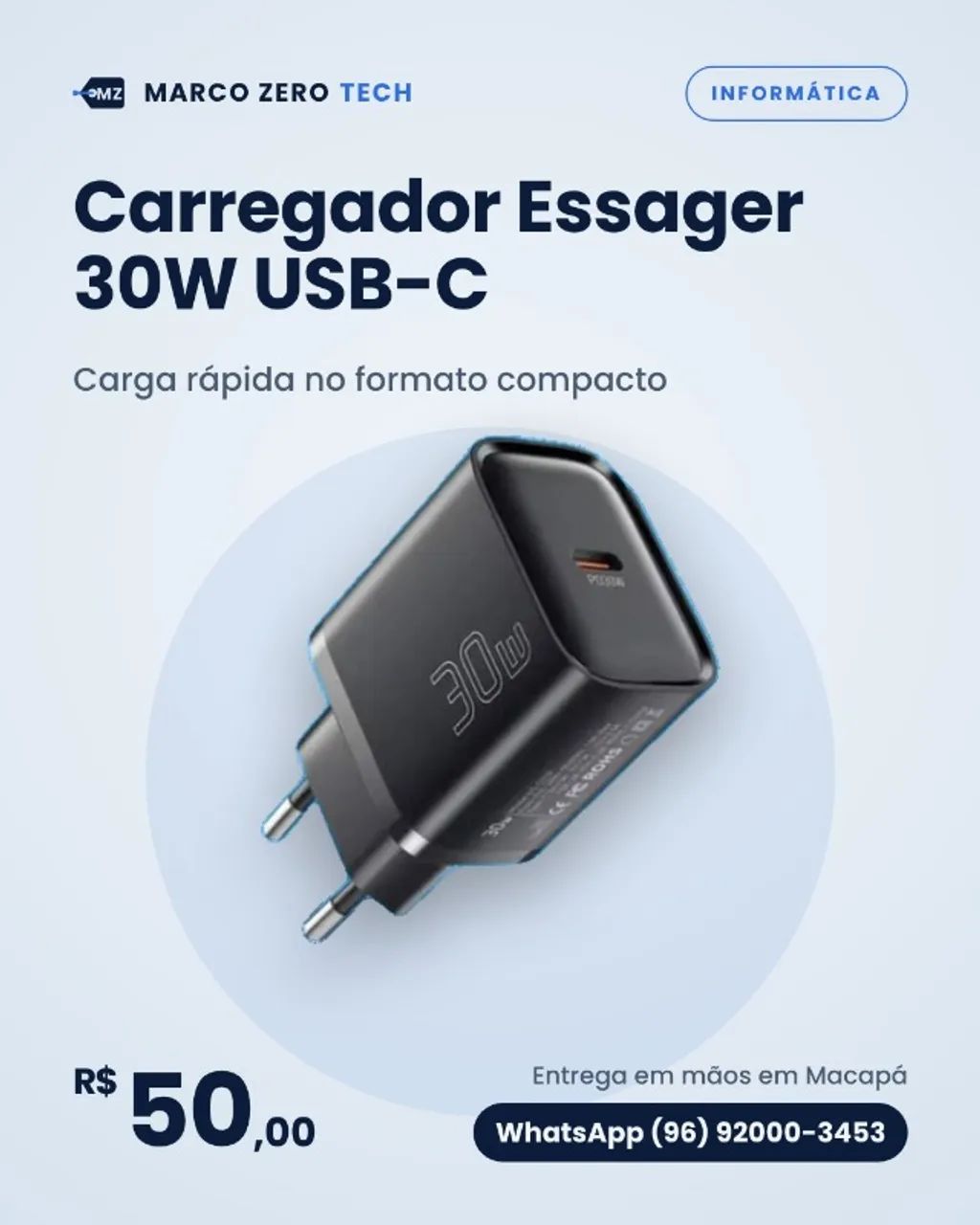 Carregador Essager 30W USB-C
