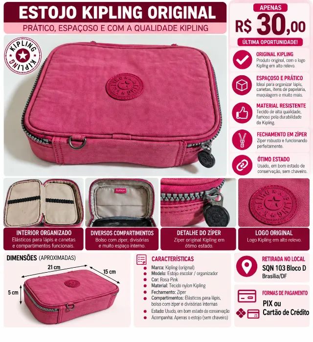 Estojo Kipling Original (Usado, Sem Chaveiro)