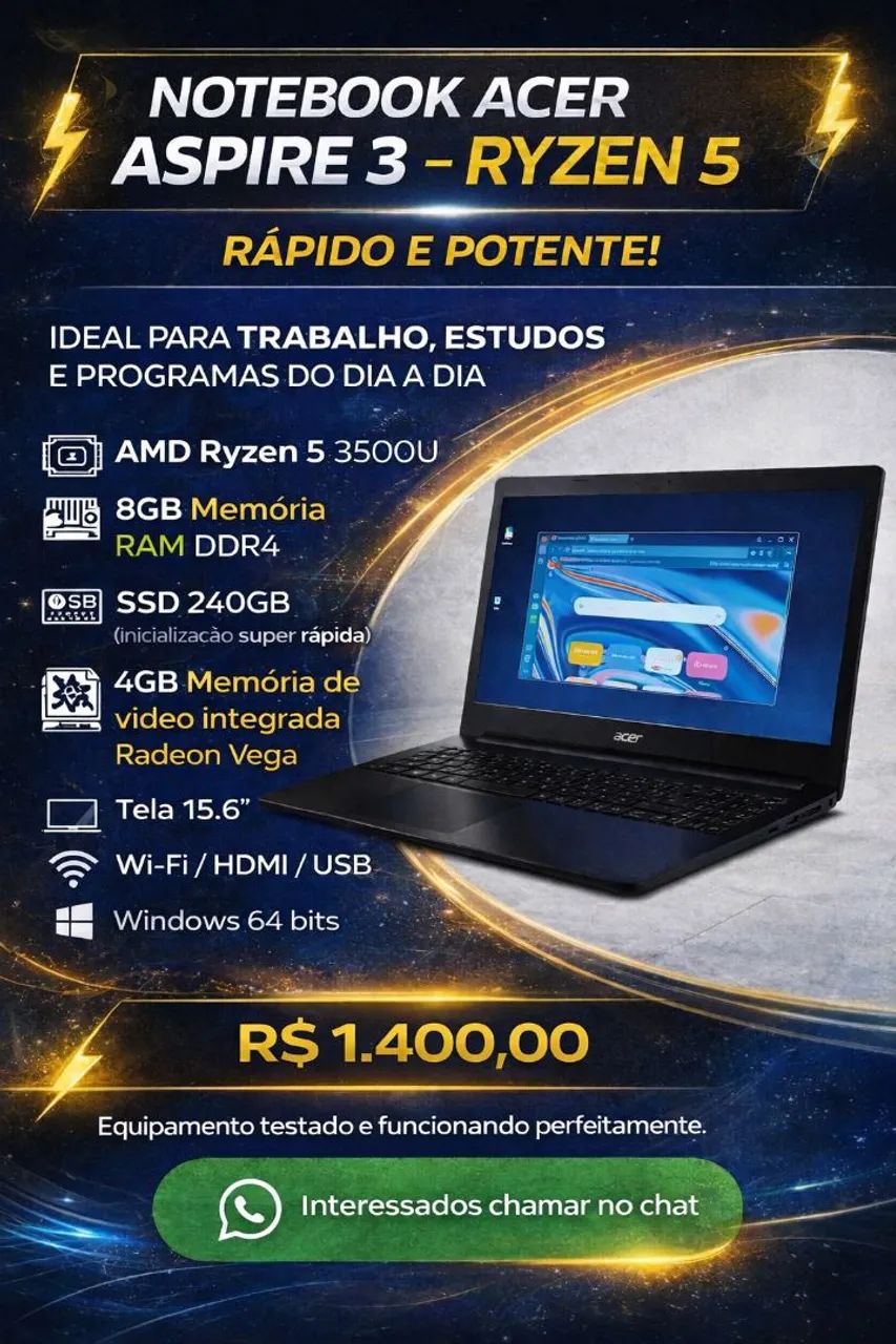 Notebook Acer aspire 3 Ryzen 5 