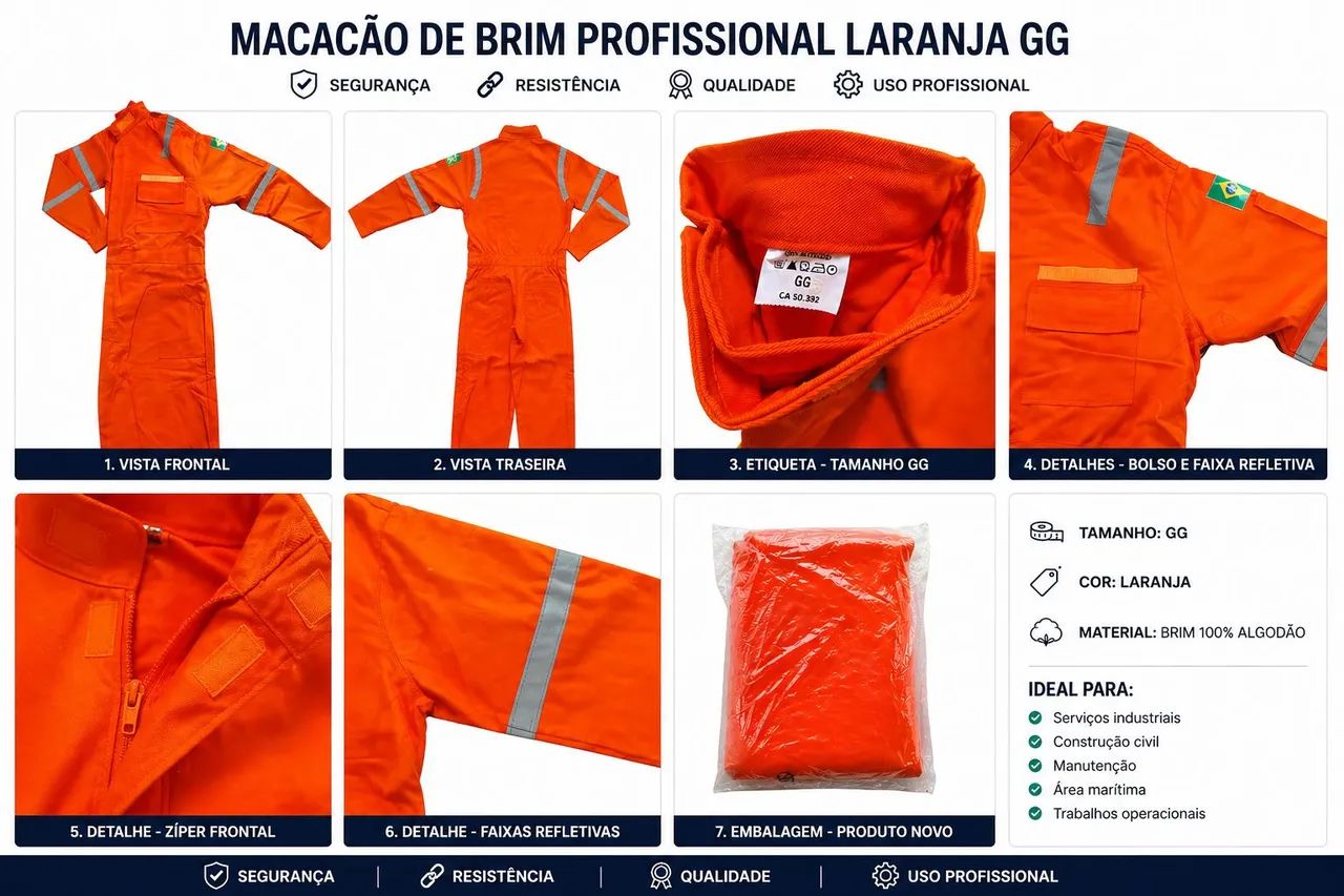 MACACÃO DE BRIM PROFISSIONAL LARANJA - TAMANHO G e GG (NOVO)