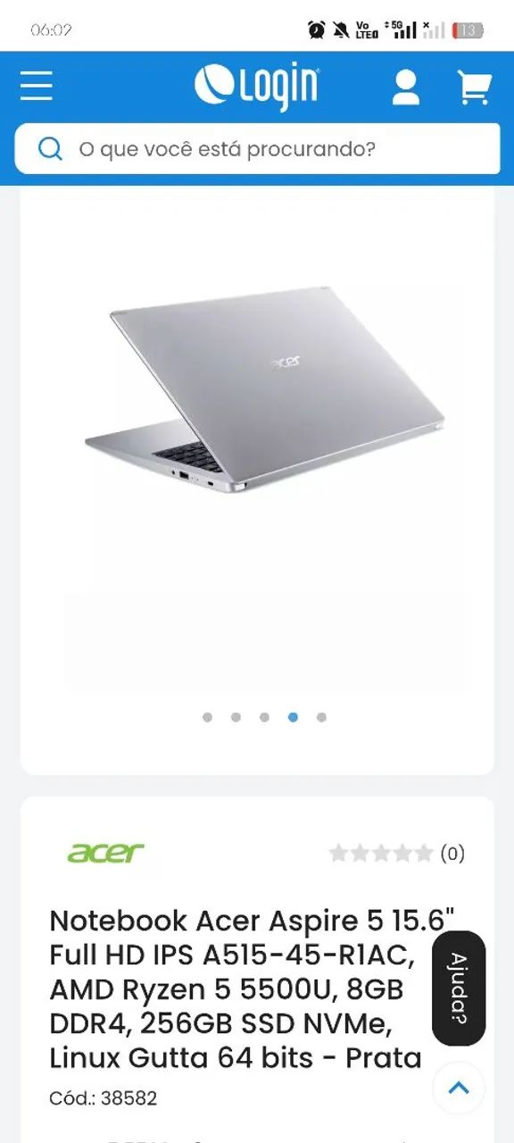 Notebook Acer aspire 5 15.6, Full HD A515, 8GB, DDR4, 256GB