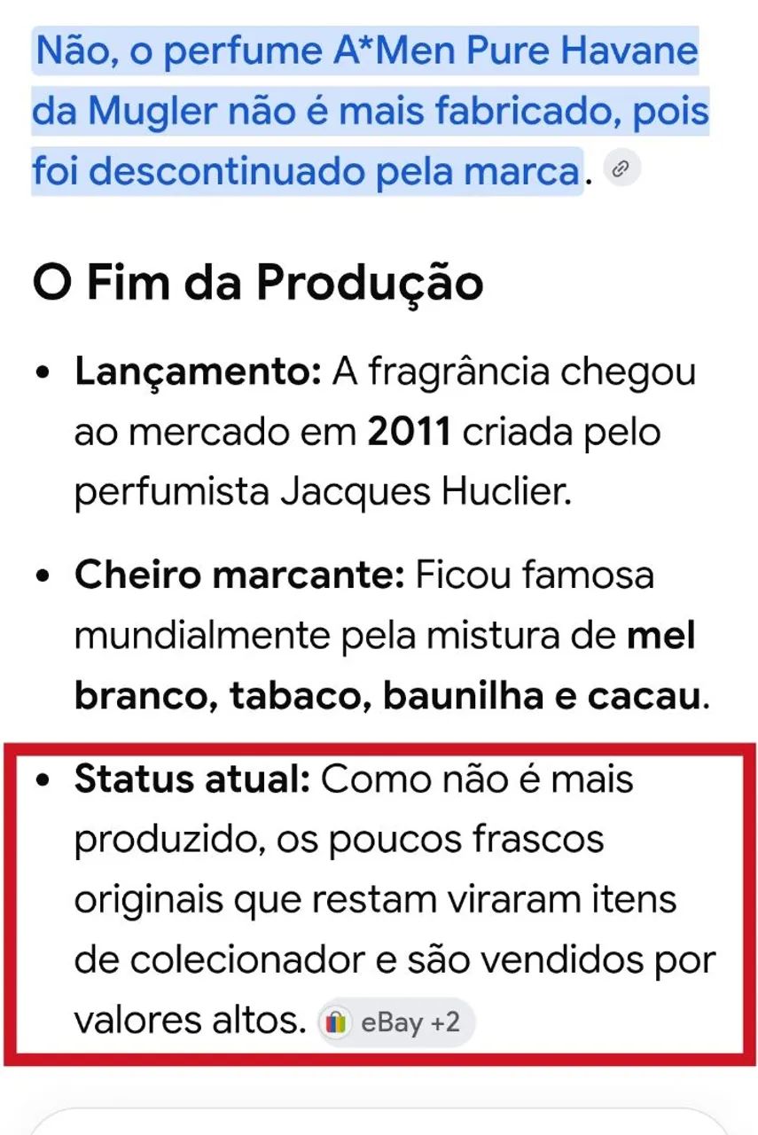 A Men Pure Havane de Mugler 100Ml " OBS Produto Raríssimo Peça de Colecionador      - Foto 5