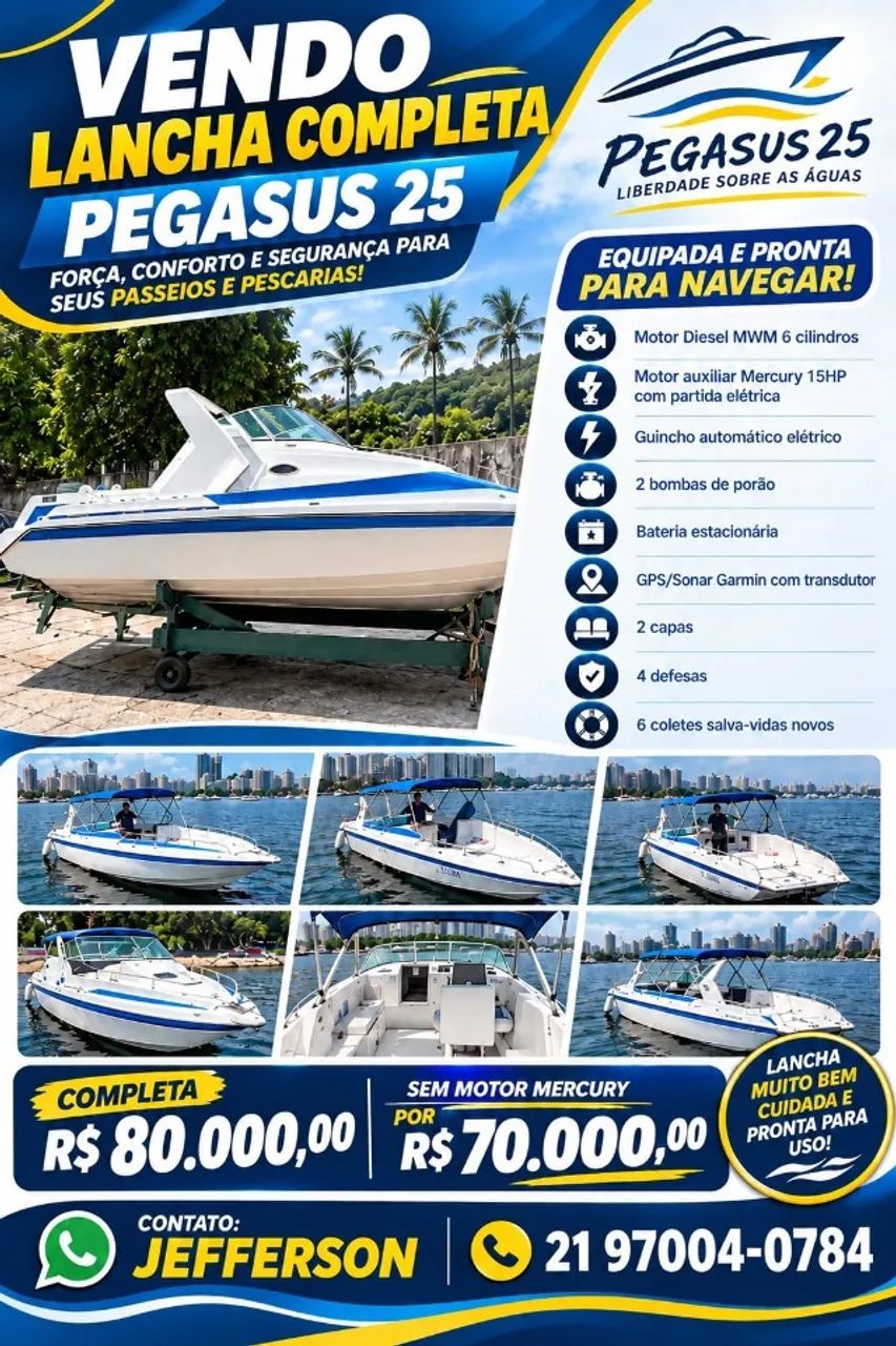 VENDO LANCHA COMPLETA PEGASUS 25 MOTOR