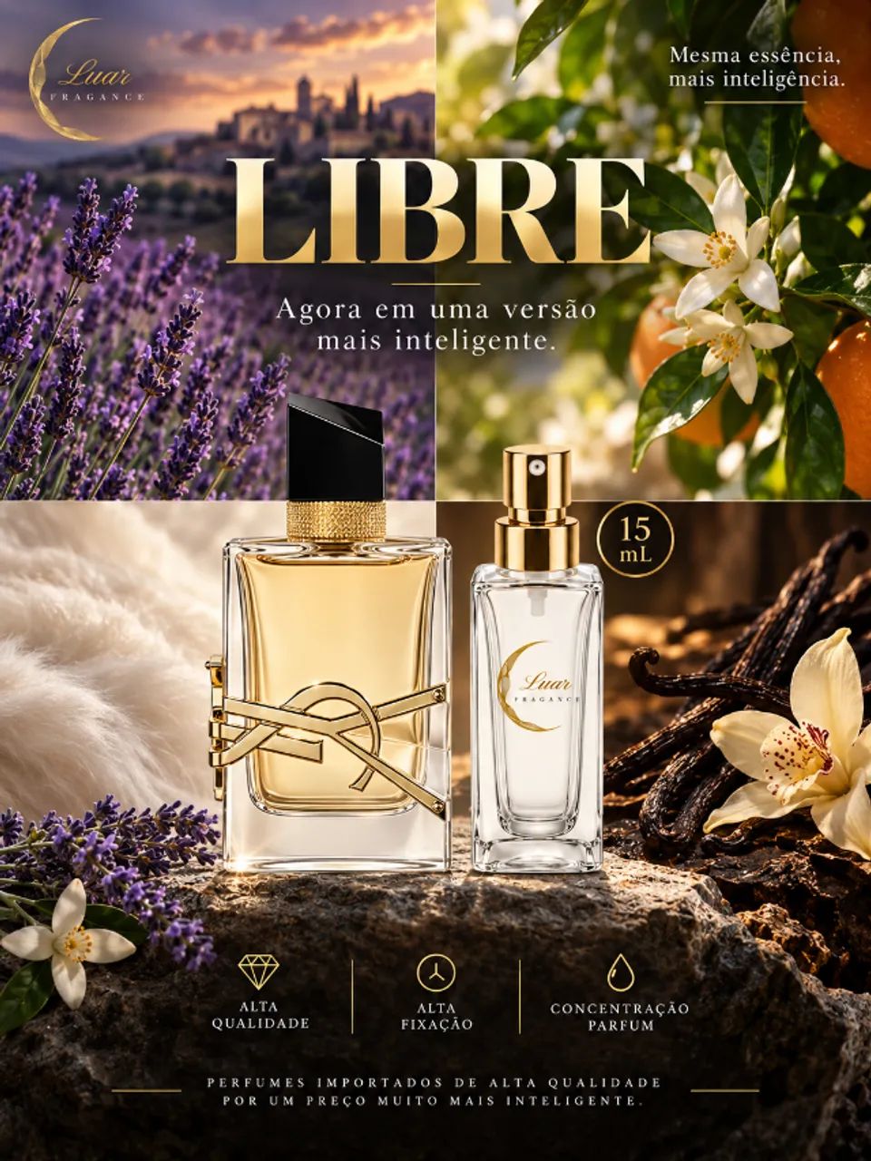 Perfume Feminino 15 mL de Alta Qualidade, alta projeção e fixação