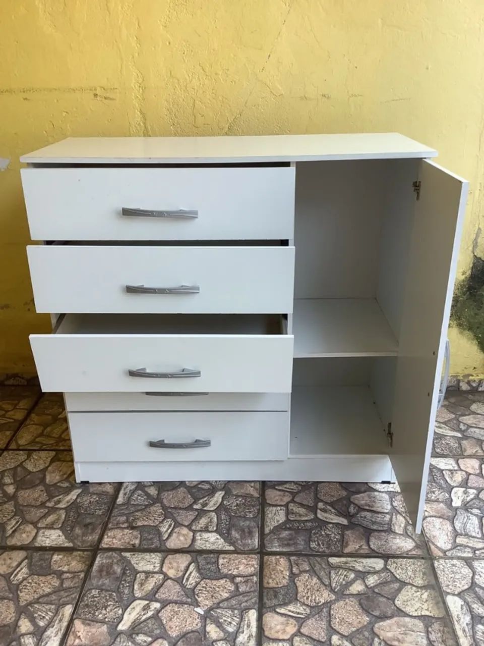 Cômoda 5 Gavetas 1 Porta Sapateira MDF Branco - Foto 3