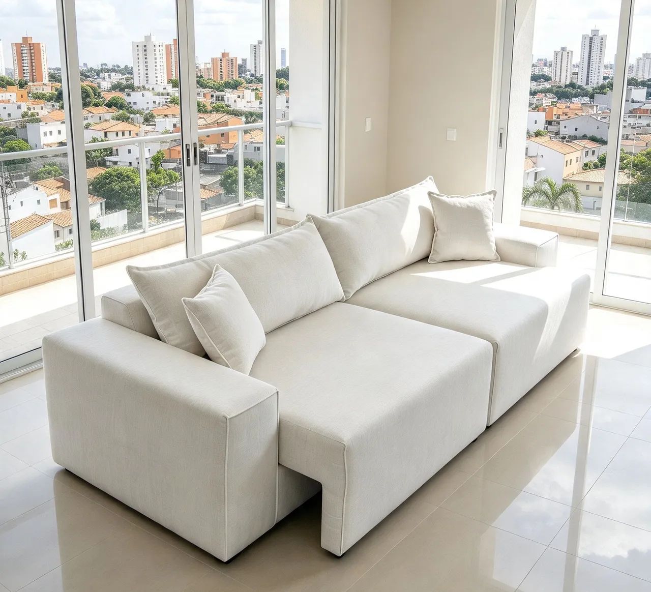 Sofá GIGANTE retrátil em LINHO bege.Entrego 