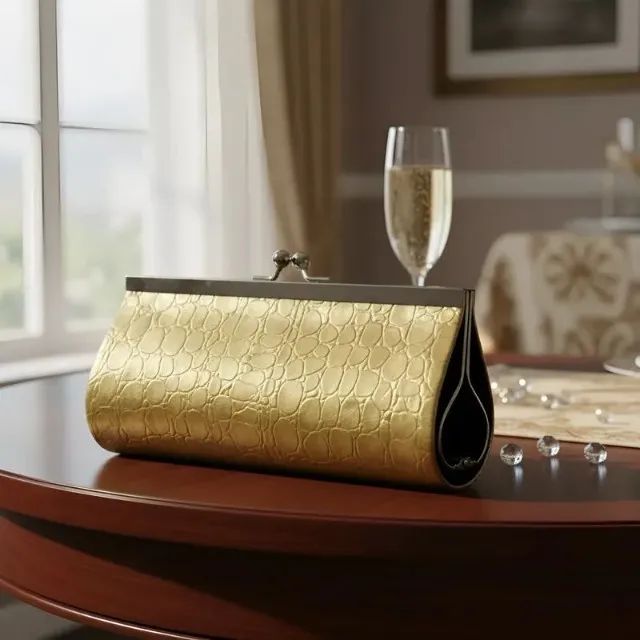 Bolsa de festa clutch - couro sintético - dourada