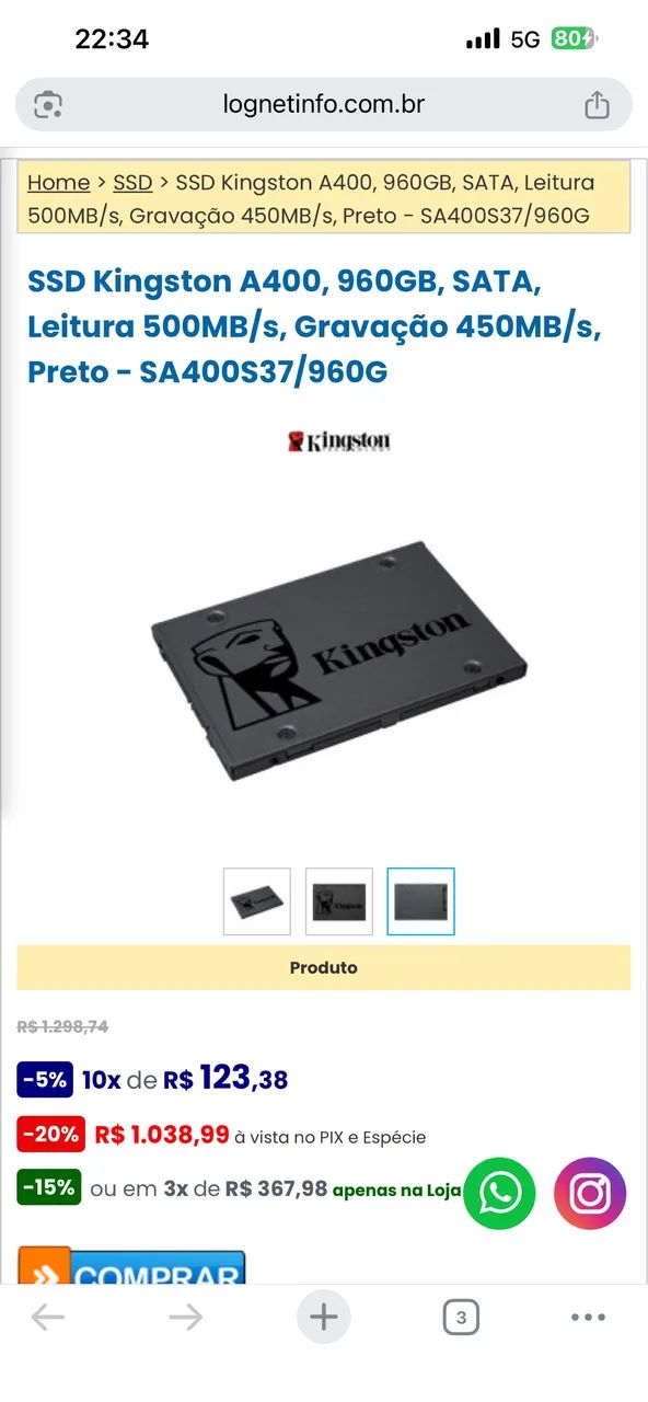 SSD kingston 1tb A400
