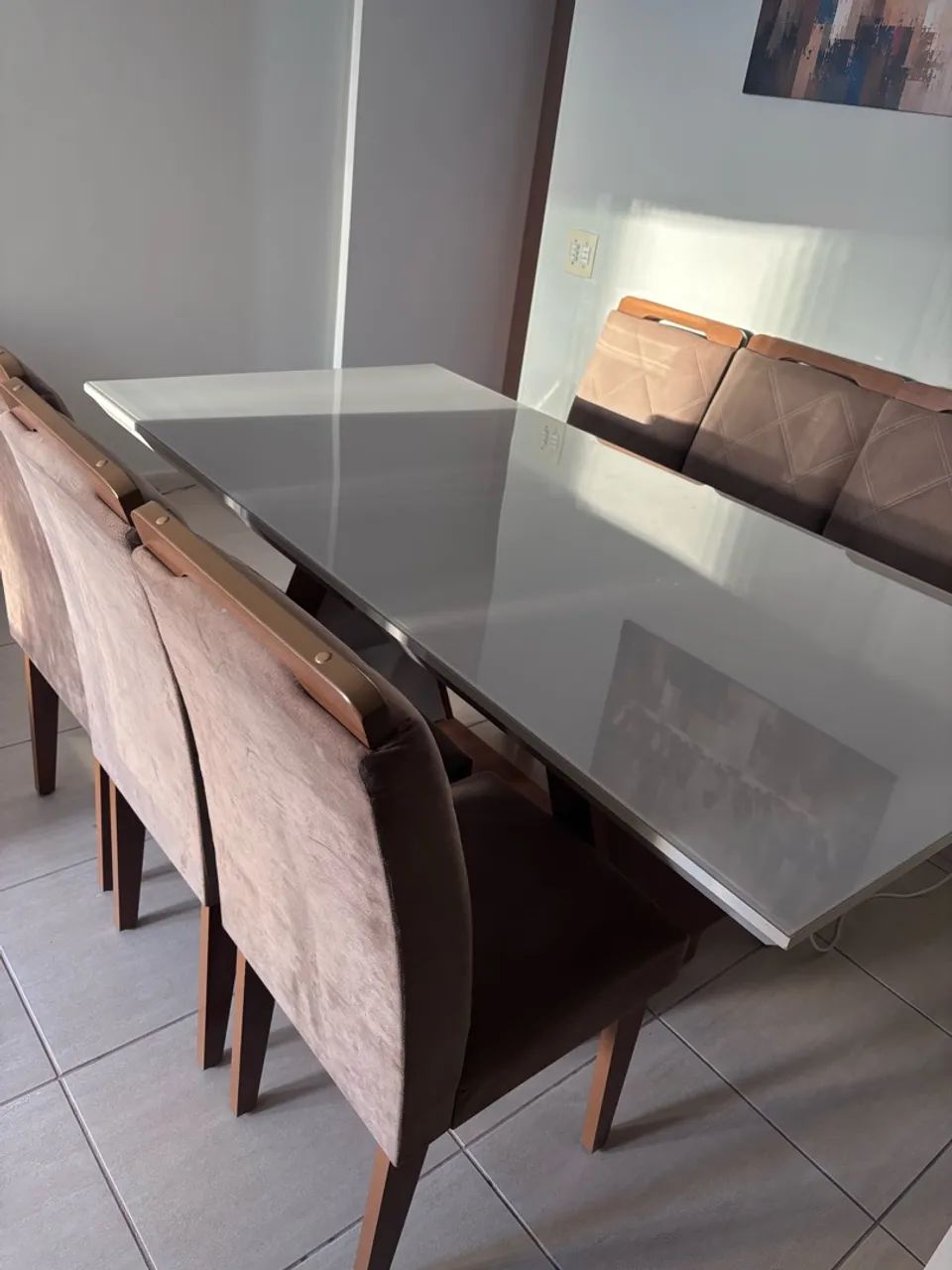 Mesa mdf com vidro -  6 cadeiras - Foto 2