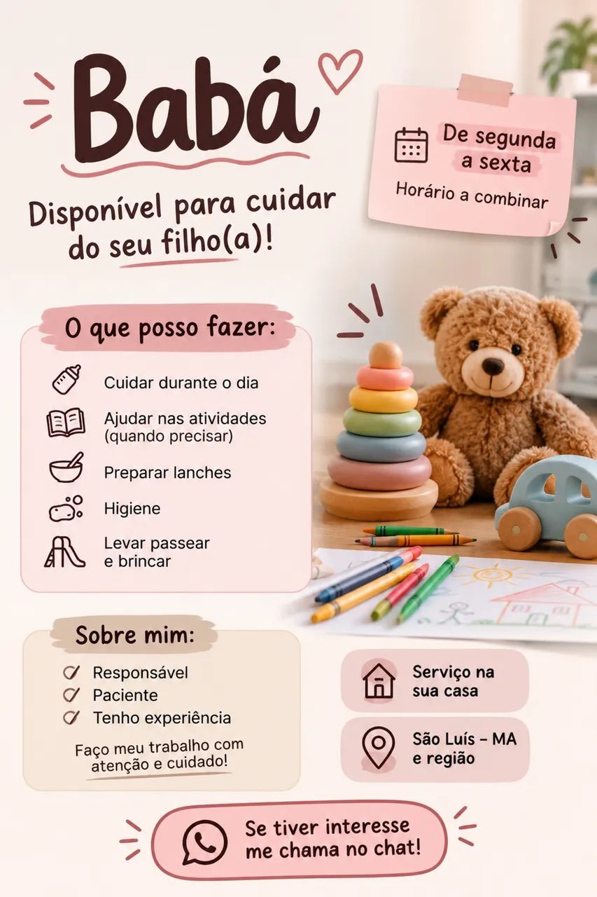 Babá disponível | Segunda a sexta | São Luís - MA 