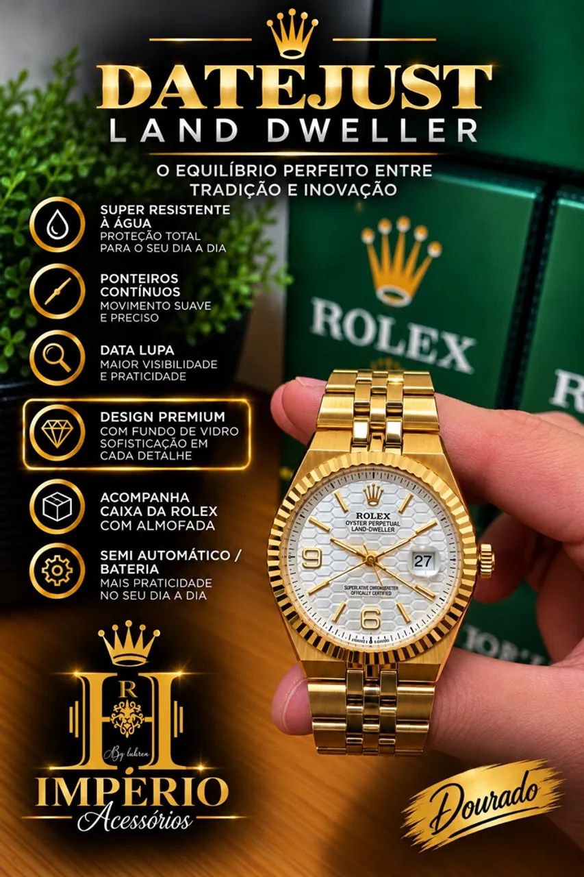 Relógio Land Dourado com Branco