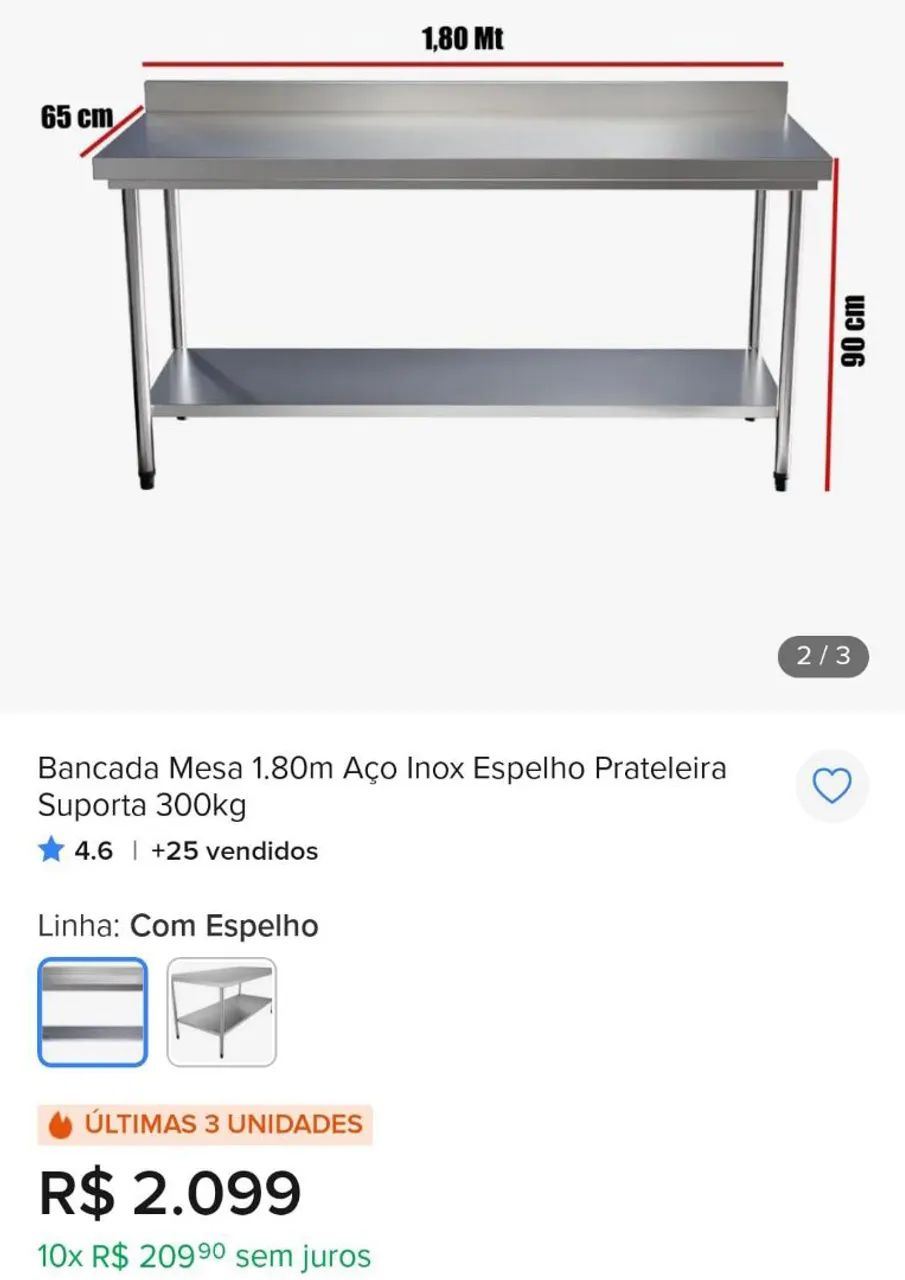 Bancada inox nova ( uma dessa é 2.100 )